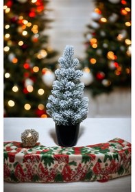 Resim Yapay Çiçekçiniz Kar Desenli Yılbaşı Çam Ağacı 42 Cm Siyah 