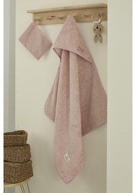Resim Bambu Antibakteriyel Bebek Nakışlı Havlu Kundak 75x75 Ve Kese Pembe 