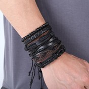 Resim 6 adet Vintage Sahte Deri Örgülü Bilezik Seti Erkekler için - Siyah, Boncuklu ve Halat Detaylı, Erkek Arkadaş veya Ona Mükemmel Hediye, Günlük Aksesuar|Vintage Tarz|Dayanıklı Sahte Deri, Erkekler için Bilezikler 