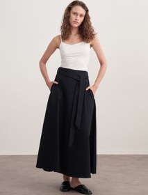 Resim Kadın Gabardin Kemerli Kloş Etek Lacivert - S-M 