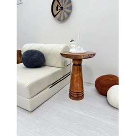 Resim Ahşap Tekli Mantar Yan Sehpa Modern 50 cm Açık Ceviz Fiskos Çiçeklik 