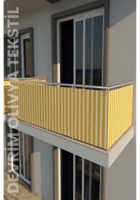 Resim Devrim Olivya Tekstil Sarı-Beyaz Dört Tarafı Bağcıklı Balkon Demiri Perdesi - Her Ölçüde En X Boy Seçenekli Sarı - Beyaz 