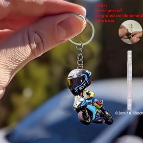 Resim 2D Düz Motosiklet Sürücüsü Akrilik Anahtarlık - Mavi ve Sarı Yarış Tasarımı, Araba Arka Görüş Aynası Süsü, Sırt Çantası Aksesuarı, Koruyucu Film Kullanın - Zarif Akrilik Malzeme, Anneler Günü, Babalar Günü, Mezuniyet Sezonu, Motosiklet Aksesuarları, 3D Değil 