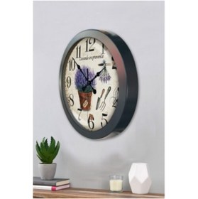 Resim Bahat Salon Ofis Duvar Saati Gri Metal Çerçeve 36 Cm 
