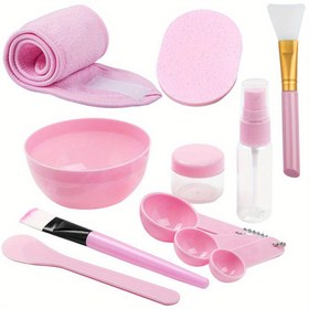 Resim 11 Parça Kendin Yap Yüz Maskesi Karıştırma Seti, YuCool Kendin Yap Maske Karıştırma Kasesi Seti Silikon Kase Yüz Bakımı İçin - Pembe 