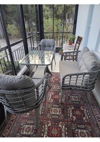 Resim Kartepe Galvaniz Boru 2 1 1 Sehpa 60 90 Rattan Bahçe Balkon Takımı,gri Rattan/gri Kumaş Gri Rattan / Gri Kumaş 