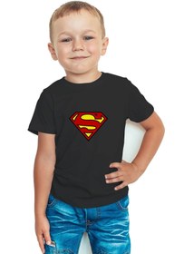 Resim Zeron Tasarım Supermen Logo Baskılı Bisiklet Yaka Çocuk Tişörtü Bll1133 