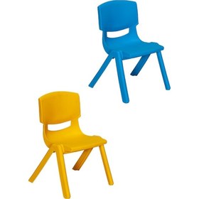 Resim 2 Adet Kreş Anaokulu Çocuk Sandalyesi Sert Plastik- Sarı/mavi 