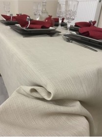 Resim Keten Görünümlü Begonvil Masa Örtüsü Kapuçino 27 Parça Set 