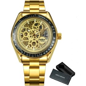 Resim Hanyang Kutu Altın-Altın Kazanan Lüks Altın Mekanik Saat Erkekler Için Kraliyet Şeffaf Otomatik Saatler Paslanmaz Çelik Kayış Aydınlık Saat (Yurt Dışından) 
