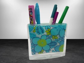 Resim 2 Adet Kalemlik Mavi Çiçekli Akrilik Ofis Gereci 10x10x3cm Çok Renkli 