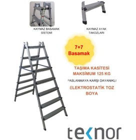 Resim Çift Taraflı Dayanıklı 7+7 Metal Basamaklı Merdiven 