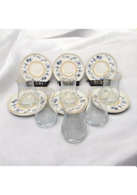 Resim Sudedi Home Mavi Kuş Altın Yaldızlı 6 Kişilik Çay Bardağı Takımı Çok Renkli 