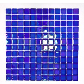 Resim MozaiKristaL Havuz ve tüm yüzeyler için 25x25mm. Lüsterli Mavi, 31,5x31,5cm. Fileli Cam Mozaik. 