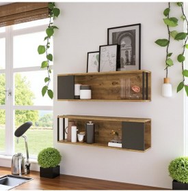 Resim Robin Home Mutfak Rafı Duvar Rafı Kitaplık 2'li Se Ahşap - Antrasit 