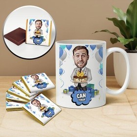 Resim Doğum Günü Erkeği Karikatürlü Kupa ve Çikolata 
