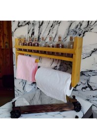 Resim Ahşap Baharatlık Kağıt Havluluk Bardaklık Mutfak Organizer F7 Ahşap 