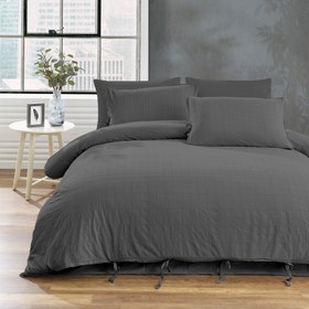 Resim Rocco 100% Cotton Embroidered Piece Dyed Duvet Cover Set Anthracite 
