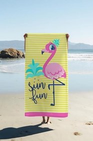 Resim Dijital Baskı Plaj Deniz Havlusu Flamingo Desenli Peştamal HVL0211 