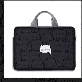 Resim 1 adet Whimsycat Polyester Dizüstü Bilgisayar Çantası, Sabit Omuz Askılı 15 İnç Fermuarlı Evrak Çantası, Kedi Desenli Baskı, Astarlı Olmayan Ofis ve Günlük Yolculuk Taşıma Çantası 