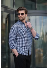 Resim Lacivert Pötikareli Uzun Kollu Erkek Gömlek E6763 Lacivert 