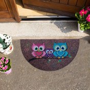 Resim Giz 40x75 cm Gri Üç Baykuş Boyalı/Megan Kapı Önü Paspas Yarım Ay 