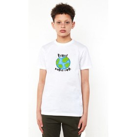 Resim Respect Mother Earth Baskılı Unisex Çocuk Beyaz T-Shirt 