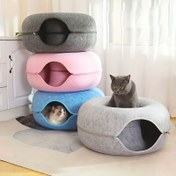 Resim Ekstra Büyük Çizilmeye Dayanıklı Donut Kedi Mağara Yatağı - Çoklu & Büyük İç Mekan Kedileri için Yıkanabilir Polyester Tünel 