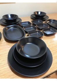 Resim Keramika Mat Siyah 32 Parça 6 Kişilik Yemek Kahvaltı Takımı 