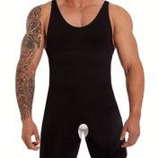 Resim 1 adet Erkek Yüksek Kompresyonlu Zayıflama Bodysuit - Kolsuz, Esnek Naylon Şekillendirici Yelek Karın Desteği ile, Günlük Siyah, Elde Yıkanabilir 