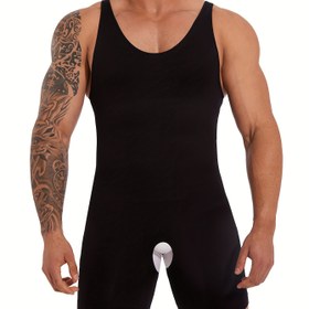 Resim 1 adet Erkek Yüksek Kompresyonlu Zayıflama Bodysuit - Kolsuz, Esnek Naylon Şekillendirici Yelek Karın Desteği ile, Günlük Siyah, Elde Yıkanabilir 