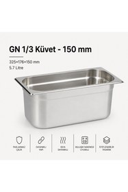 Resim Natsan Paslanmaz Çelik Gastronom/gastronorm Küvet Gn 1/3-150 (32,5 X 17,6 X 15 CM) 