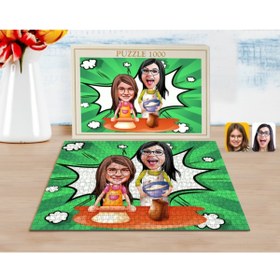 Resim Bk Gift Kişiye Özel Anne Kız Karikatürlü 1000 Parça Profesyonel Puzzle-2 