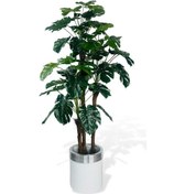 Resim Yapay Çiçek Monstera Yeşil Deve Tabanı 3katlı 135cm 54yaprak Gümüş Kemerli Beyaz Saksıda Yapay Bitki 