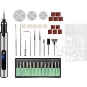 Resim Unncanny 58BITS ile USB Şarjlı Gravür Kalemi, Ahşap Takı Cam Metal Plastik Oyma Için Dıy Gravür Alet Seti (Yurt Dışından) 