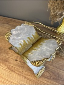 Resim Sultan Tasarım Masa Üstü Özel Tasarım Sedefli Altın Varaklı Epoksi Kuranı Kerim Rahlesi 