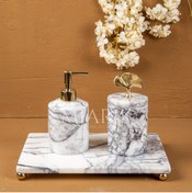 Resim MIARIK DESIGN & DEKORASYON DEKORATİF LEYLAK MERMER AKSESUAR DETAYLI 3 LU BANYO SETİ TAKIMI 