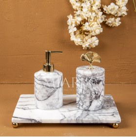 Resim MIARIK DESIGN & DEKORASYON DEKORATİF LEYLAK MERMER AKSESUAR DETAYLI 3 LU BANYO SETİ TAKIMI 