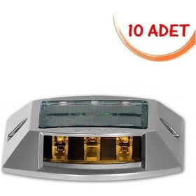 Resim Işıklı Yol Butonu Güneş Enerjili Yol Butonu Ledli Solar Yol Buton Sarı 10 Adet 