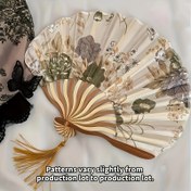 Resim Zarif Vintage Çiçekli Katlanabilir Yelpaze Püskül ile - El Yapımı Çin Tarzı Dans Aksesuarı, Günlük Kullanım ve Özel Durumlar için Taşınabilir ve Dekoratif, Üniseks Tasarım 