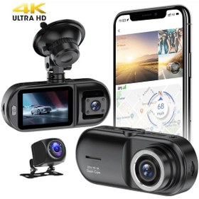 Resim Ultra Hd 4k -gps Özelliği - Wifi Tlfn Uygulama - 3 Lens Kameralı 2.35 İnç Ekran Gece Görüşlü 170 Derece Geniş Açı G- Sensörü Park Sensörü Dvr Araç Kameras 