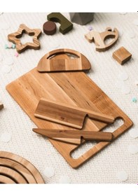 Resim Çocuklar Için Kesme Tahtası Ve Güvenli Ahşap Bıçak Yürümeye Başlayan Gereçler Montessori Oyuncak Ahşap 