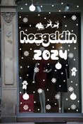 Resim STİCKERCI BEY Hoşgeldin 2024 Yılbaşı Happy New Year Sticker Çıkartma Süsü Yeni Yıl Parti Cam Noel Ağacı Kar Tanesi 