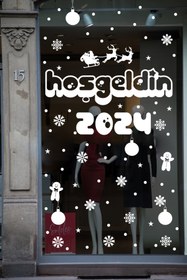 Resim STİCKERCI BEY Hoşgeldin 2024 Yılbaşı Happy New Year Sticker Çıkartma Süsü Yeni Yıl Parti Cam Noel Ağacı Kar Tanesi 