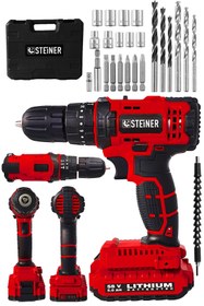 Resim STEİNER Alman 58 V 5 Ah Darbeli Çift Akülü Metal Şanzuman Bakır Sargı Şarzlı Vidalama Matkap 24 Parça Set 