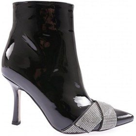 Resim Dgn 5725-424 Çarpaz Taş Detayli Kadin Topuklu Bot 5725-424-R1645 Siyah Rugan 