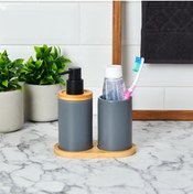 Resim Çılgıntrend Bambu Standlı Seramik Ikili Banyo Seti 