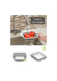 Resim Katlanır Süzgeç Bpa Free Makarna Süzgeci Sebze Süzgeci Kare Süzgeç 27x22x9 Cm Beyaz Gri 