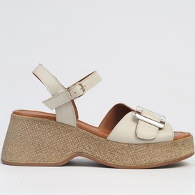 Resim Pierre Cardin ® | PC-7209- 3807 Bej-Kadın Dolgu Topuk Sandalet Ayakkabı 
