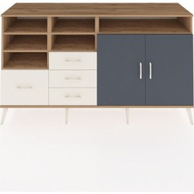 Resim Hyperion Konsol 7 Raflı 4 Çekmeceli 2 Kapaklı 176x44x99 Çam-antra Çam-antrasit/aytaşı 